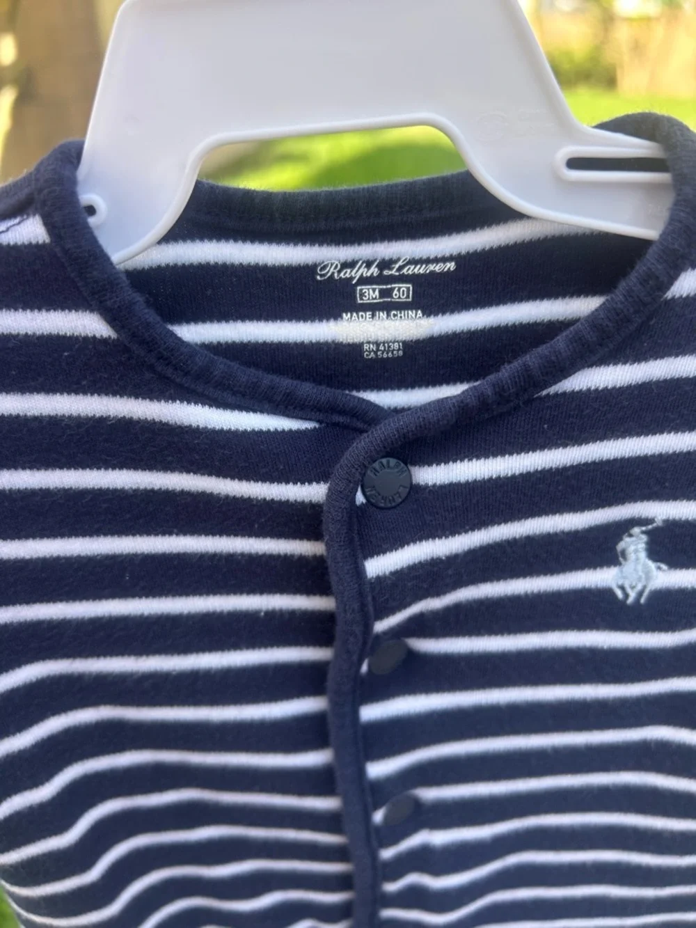 Ralph Lauren Navy & White Striped Baby Footie
